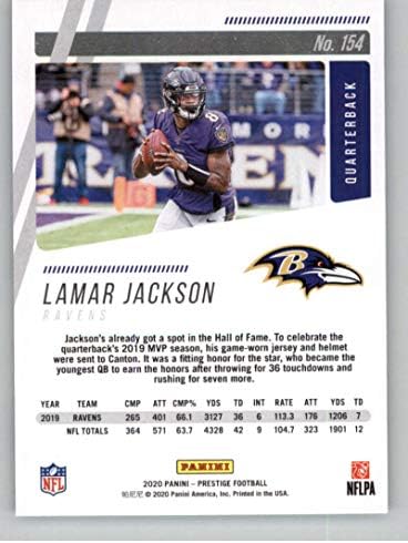2020 Prestige NFL 154 Lamar Jackson Baltimore Ravens Službena fudbalska trgovačka kartica Panini
