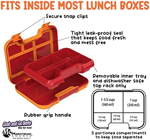 Mainstream Source Kids Grab-and-Go Bento Lunch Bento Box-uključuje uklonjivu tacnu sa 5 pretinaca,