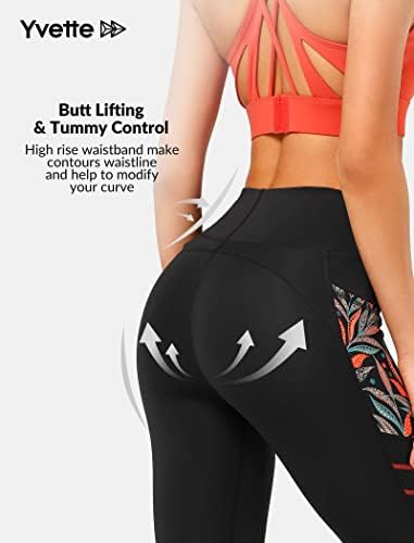 Yvette tiskane vježbe za žene za žene visoke struk joge hlače sa 2 džepa ne vidi kontrolu tmum