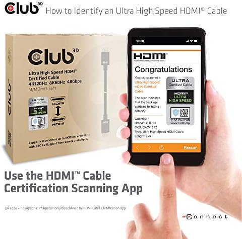 Club3d CAC-1372 Ultra Speed ​​HDMI certificirani kabel 4k 120Hz 8K 60Hz 2 metra / 6,56 stopa crno, muško-muško