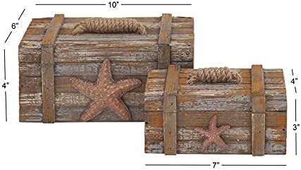 Deco 79 Drvena zvjezdana ručka ručno izrađena kutija s detaljima konopa za čvorove, set od 2 10 , 7 w, smeđa
