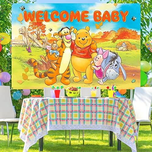 Winnie Pooh ukrasi za tuširanje Beba Winnie 1. rođendanski baner za novorođenčad dobrodošlicu bebi pozadina potrepštine za rođendanske zabave pozadina 5x3ft crtane životinje nose i prijatelji Baby Shower fotografija rekvizite