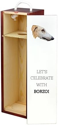 Borzoi, drvena vinska kutija sa slikom psa, geometrijskom