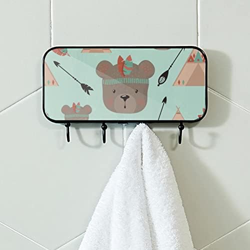 Smiješan indijski medvjed print kaput zid zidni nosač, ulazni kaput sa 4 kuka za kapute hat ručnik torbica haljina kupaonica ulazi u kupaonicu dnevni boravak