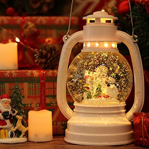 ELDNACELE CHIST SNOW Globe Lanter za predenje vode blistavo snjegović s snjegovenom snegom sa 6 sati tajmerom, osvijetljenom vodenom globusu fenjer bijeli snjegović porodica za božićnu ukrašavanje i poklone