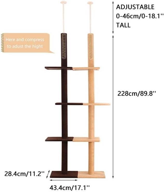 LEPSJGC podesivi 228~274cm okvir za penjanje za mačke luksuzni namještaj od punog drveta Jumping Tree