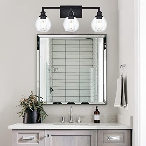 Tuluce kupaonica Vanity Light 3-lagana Industrijska metalna zidna svijećnjaka sa sjenilom od prozirnog stakla moderna Vanity svjetla u crnoj boji za spavaću sobu,hodnike, kafić