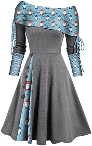 Nokmopo Maxi haljina za dugih rukava za žene konvertibilni vrat Cinched Striped Flare Line haljina dugih rukava za žene