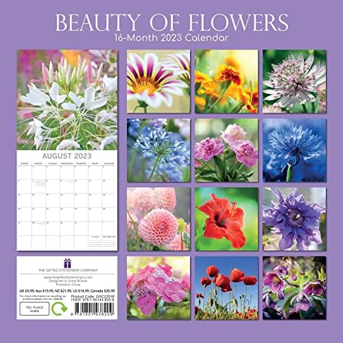 2023 Kvadratni zidni kalendar, ljepota cvijeća, 16-mjesečna cvjetna tema sa 180 naljepnica
