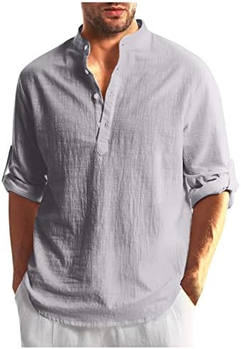 Muški ležerni Henley s dugim rukavima pamučne majice pamučne majice niz punu običnu košulju za rušenje ljetni