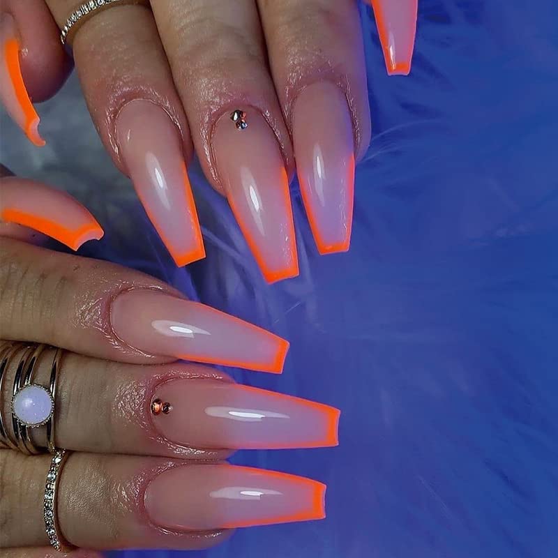 YOSOMK duga presa na noktima narandžasti francuski vrh lažni nokti presa na kovčegu veštački nokti za žene se lepe na nokte sa lepkom na statičkim noktima