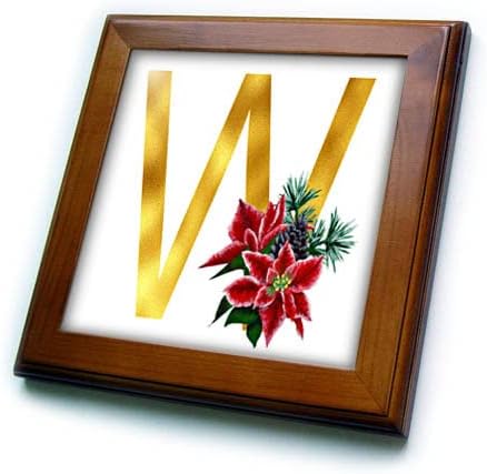 3drose Božić cvjetna slika zlatnog monograma početne W-uokvirene pločice