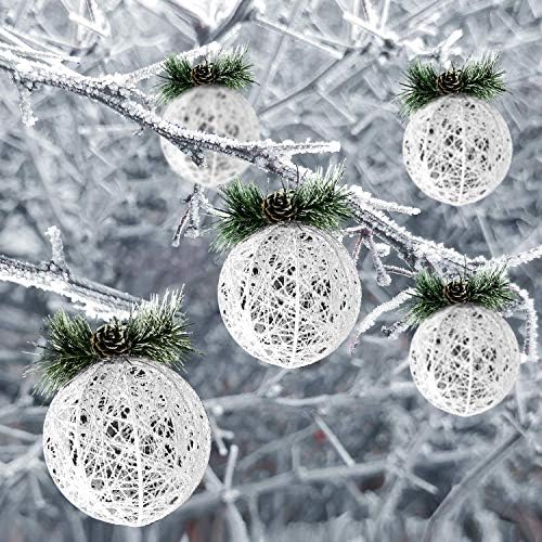 Božić Ball Ornamenti, 4kom Set bijele Pinecone ratana nit niz božićno drvo Ornament Božić stabla svadbene