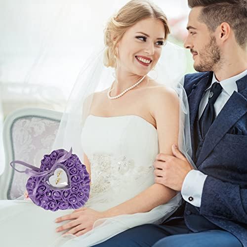 Držač jastuka za vjenčani prsten u obliku srca, jastuk za nosioca prstena, Rhinestone Flower Rose prsten za nosioca jastuka kutija za nakit Držač prstena za svadbene potrepštine poklon potrepština za vjenčanje