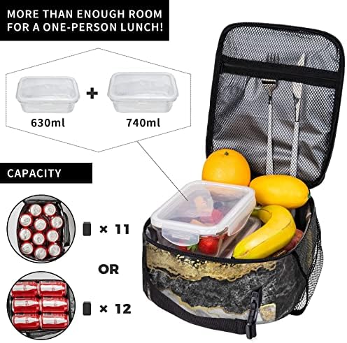 Crna i Zlatna Mermerna torba za ručak za višekratnu upotrebu prenosiva kutija za ručak za muškarce