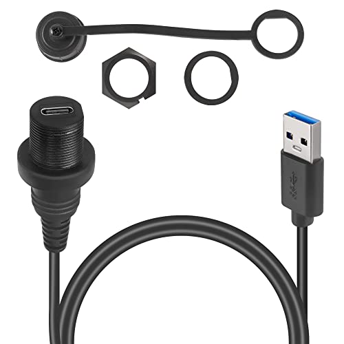 Qiannenon USB C do USB 3.0 Navojni adapter za ugradnju vodootporni kabelski adapter 5Gbps USB 3.0 muški do USB C Ženski dodatni produžni kabel, 5V / 3A punjenje, za desktop ploču upravljačke ploče, 1m / 3,3ft