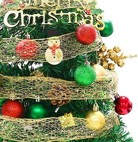 Aethegh 18 Stolni božićno drvce, lažno mini božićno drvce s toplim svjetlima i ukrasima, baterijom, bazom
