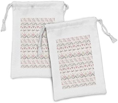 AMBESONNE pastel tkanina torba od 2, aztec stil uzorka sa srcima Geometrijska vintage romantična grkovna, mala torba za izvlačenje za toaletne potrepštine maske i usluge, 9 x 6, višebojni