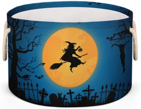 Halloween Witch Moon velike okrugle korpe za odlaganje korpi za veš sa ručkama deka korpa za odlaganje za
