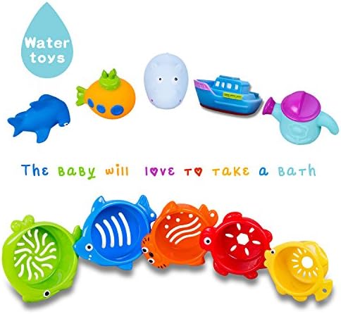INNOCHEER igračke za kupanje beba i šolje za slaganje za malu decu sa mrežom za brzo sušenje organizatora-13