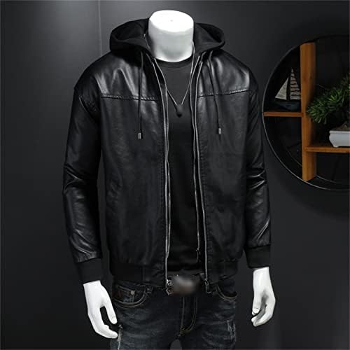 Muška Umjetna koža kapuljača za motocikle Vintage PU Leather Moto Hoodies Classic Retro Zip Up Casual Hoodie Jacket