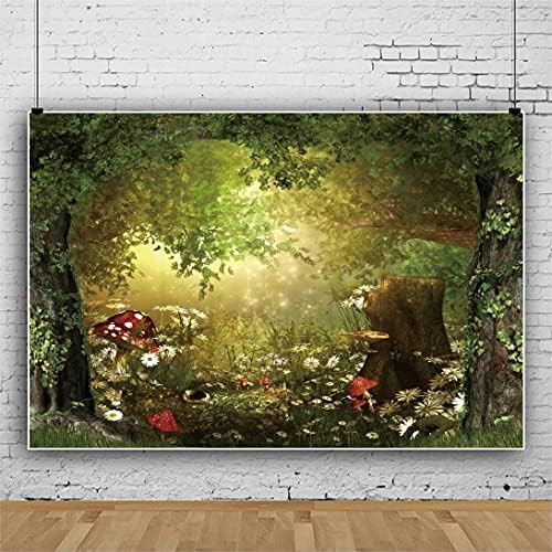 YongFoto 5x3ft Magic Forest Backdrop Enchanted Jungle Mushroom Fairy Tale Rođendanska pozadina