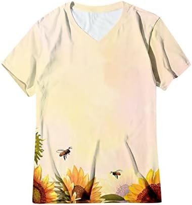 Ženski vrhovi Dressy Ležerne prilike, Cvjetni print V-izrez kratki rukav plus veličina modnih košulja slatke majice za žene