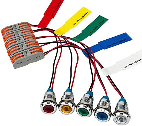 Arleta 5pcs Ušteda energije Metalni indikator Indikator za ugradnju Veličina 12 mm Napon AC / DC 12V / 24V / 110V struja 20mA zelena žuta crvena plava bijela