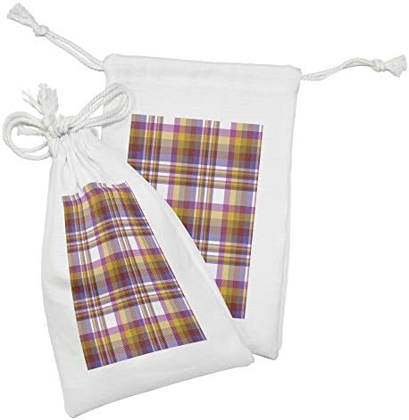 Lunadljiva geometrijska torbica od 2, ukrasnog šarenog plairanog uzorka Rustikalna madras dizajn škotskog umjetničkog otiska, mala torba za crtanje za toaletne potrepštine maske i usluge, 9 x 6, višebojni