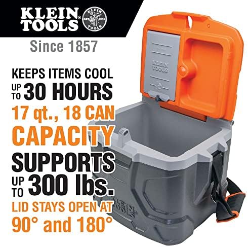 Klein Tools 55600 work Cooler, kutija za ručak od 17 litara sadrži 18 limenki & amp; dugotrajne tanke pakete leda, savršen dodatak vašoj kutiji za ručak, pribor za kampovanje, izolovana torba za ručak, prozirna plava