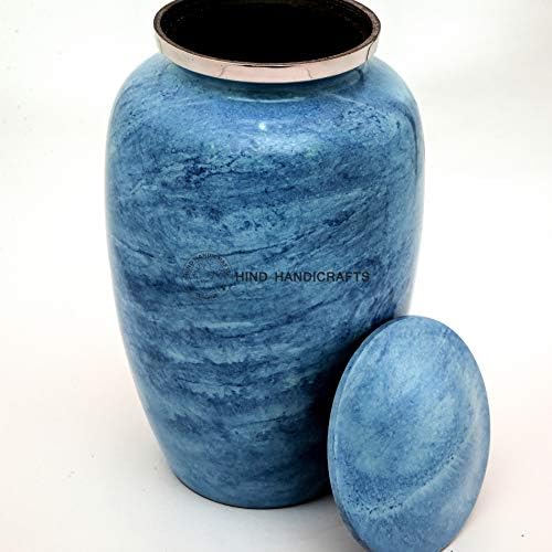 Hind Handicrafts Sky Blue Mramorni završni plan za kremaciju urnu za ljudski pepeo - Odrasla pogrebnu ručno izradu - velika urana za ljudsko pepeo - Uključena u vrećicu - 7,5 x 7,5 x 9,5 - 200 funti ili 91kg