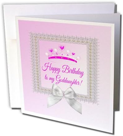 3drose Princess Crown srebrni okvir, luk, Sretan rođendan, kumče, ružičasta čestitka, 6 x 6, singl