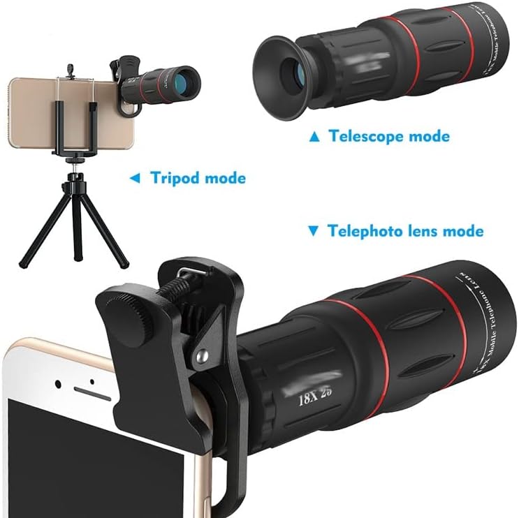 Mxiaoxia 18x Monokularni zum optička sočiva za mobilni telefon univerzalna za pametne telefone Clip sočiva za telefoto kameru