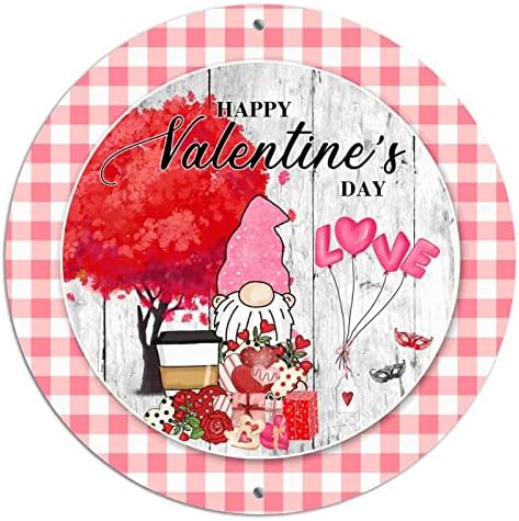 Okrugli metalni valentinovo vijenac potpisuje crveno ljubavno drvo gnome wood zrno bivolastog plaženog