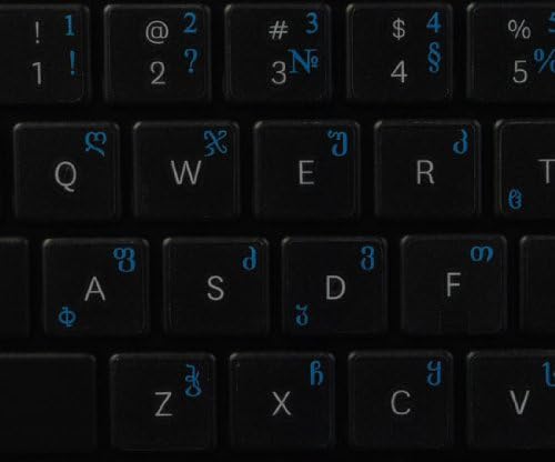 Oznake gruzijske tastature na prozirnoj pozadini sa plavim slovima
