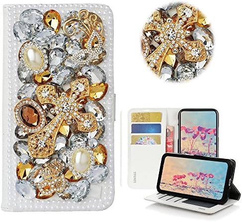STENES iPhone SE Case-STYLISH - 3D Handmade Bling Crystal Mask Cross Design Wallet Slotovi za kreditne kartice