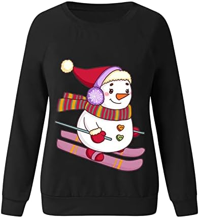 Beuu dugih rukava za žene, božićni snjegović Print grafički pulover T majice Xmas Ležerne dukseve za posade