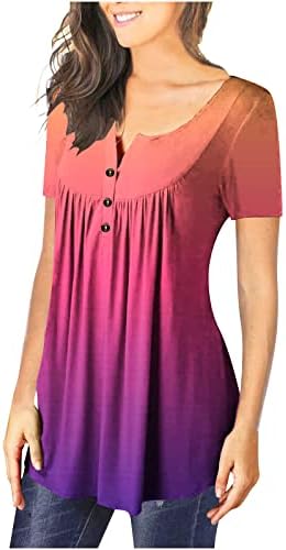 Žene tunike 2023 ljeto sakrij trbuh kratkih rukava s majicama slatka boja Henley majice Dressy casual bluze