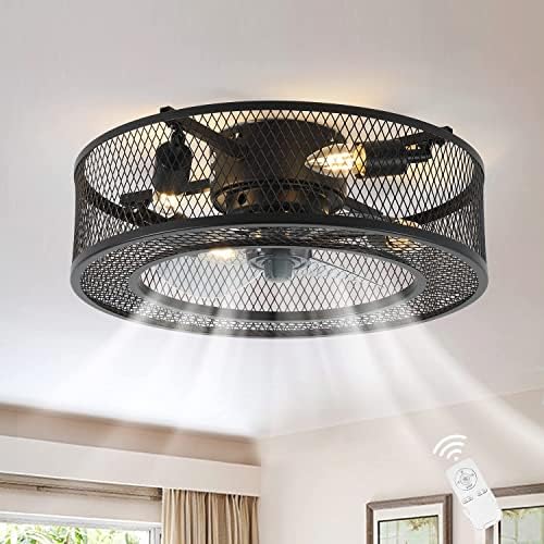 Ljxiioo Seoska kuća niski profil stropni ventilator sa svjetlima daljinski upravljač, 16-inčni