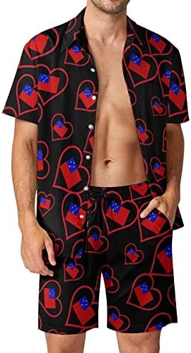 Volim samoan crveno srce muškarci 2 komada Havajski set majice s kratkim rukavima na plaži hlače
