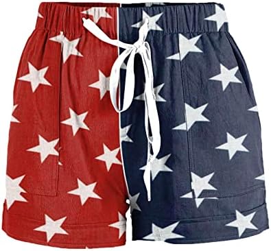 Žene Ljeto Visoko elastične udobne casualske kratke hlače Podesiva nacrtavanje USA Zastava zastava