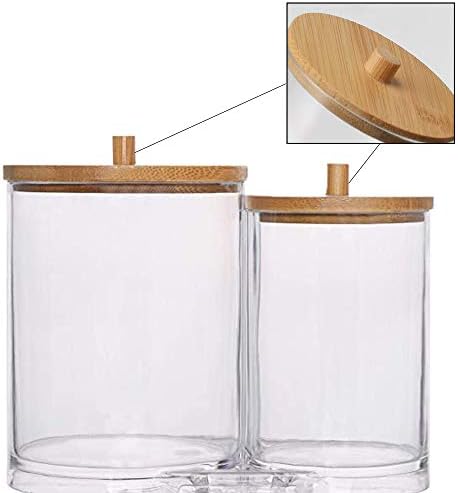 EABWLKE QTIP držač, pamučni nosač kugličnih jastučića sa bambusovim poklopcima za organizator šminke, posude za kupatilo