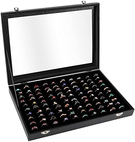 Bivisen prsten vitrina kutija za organizatore sa prozirnim poklopcem, kutija za izlaganje prstena sa 100 slotova