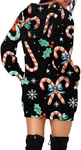 Ružna Božićna dukserica za žene Reindeer Snowflake Dugi rukav dukserice pulover Casual Crew vrat Mini haljina