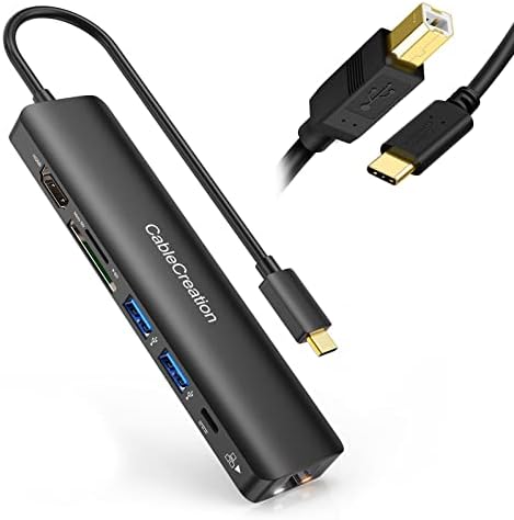 USB C Hub 4K 60Hz, CableCreation 7-u-1 USB-C Hub Multiport Adapter Bundle sa USB B na USB C kabl za štampač
