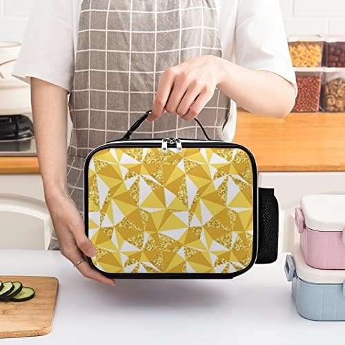 Apstraktna geometrijska sa zlatnom kožnom kutijom za ručak izdržljiva torba za ručak za višekratnu upotrebu sa odvojivom ručkom