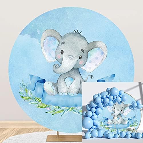 OERJU 7.5x7. 5ft Blue Elephant okrugla pozadina akvarel Cartoon Elephant Baby Shower fotografija pozadina