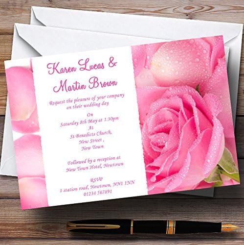 Pink ružne latice personalizirane pozivnice za vjenčanje