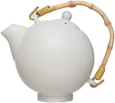 Bloomingville Kamenber bambusova ručka i čajnik za cjedilo, 6 L x 5 w x 6 h, bijela