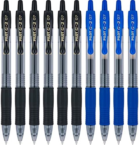 Pilot G2 premium punjenje i uvlačenje kotrljane kuglice, 0,7 mm sitna tačka, 6 crna i 4 plava olovka,